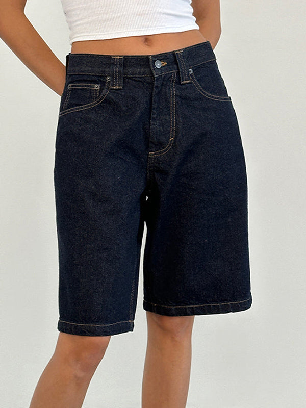 Non-Elastic Slimming Denim Shorts