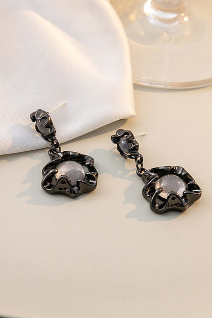Dark Cat's Eye Stone Silver Pin Earrings
