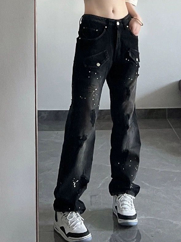 Old Black Splash Ink Boyfriend Jeans