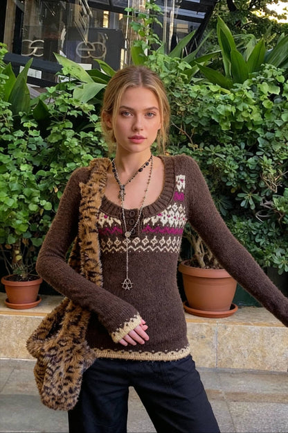Jacquard Knit Button Sweater