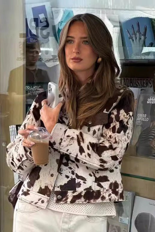 Casual Printed Shirt Collar Coat