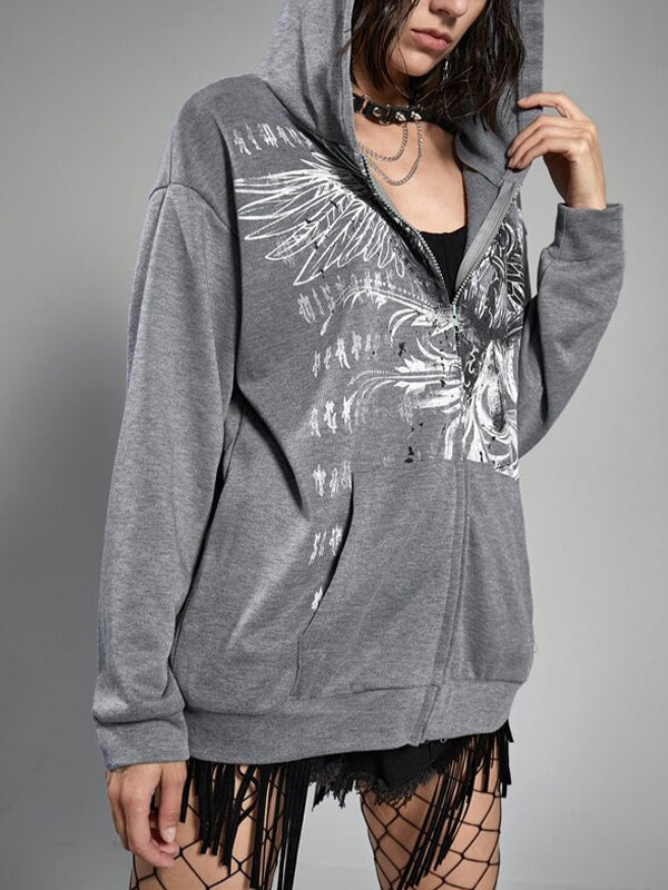 Eagle print loose baggy hoodie