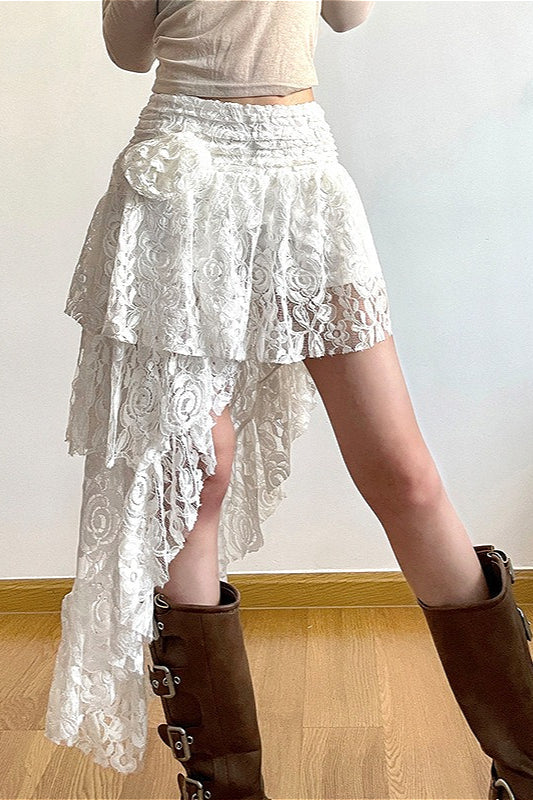 Lace Rose Crochet Irregular Skirt