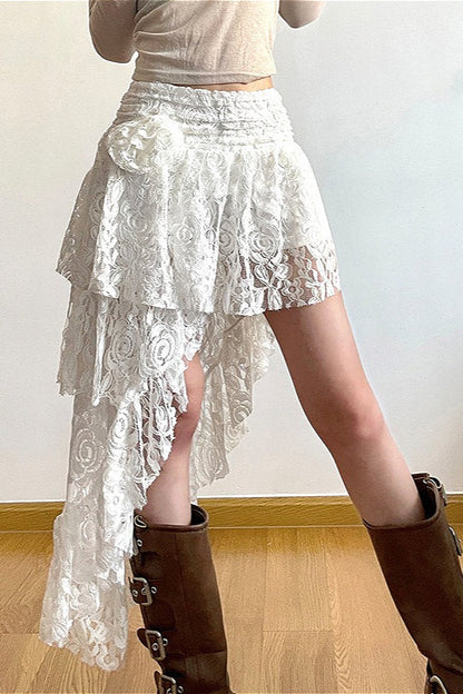 Lace Rose Crochet Irregular Skirt