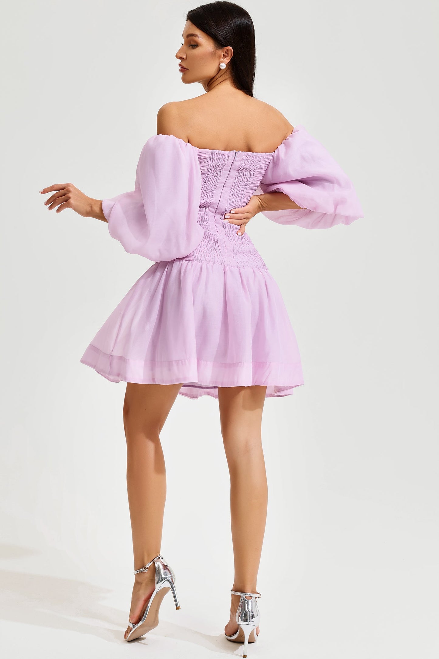 Puff Sleeve Off-Shoulder Mini Dress Pink