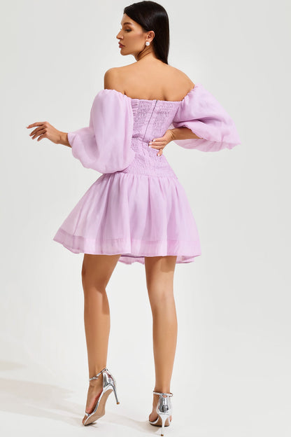 Puff Sleeve Off-Shoulder Mini Dress Pink