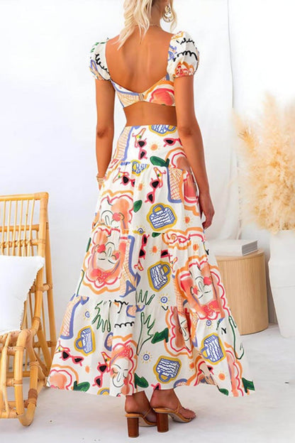 Conjunto de top estampado de verano y falda cruzada