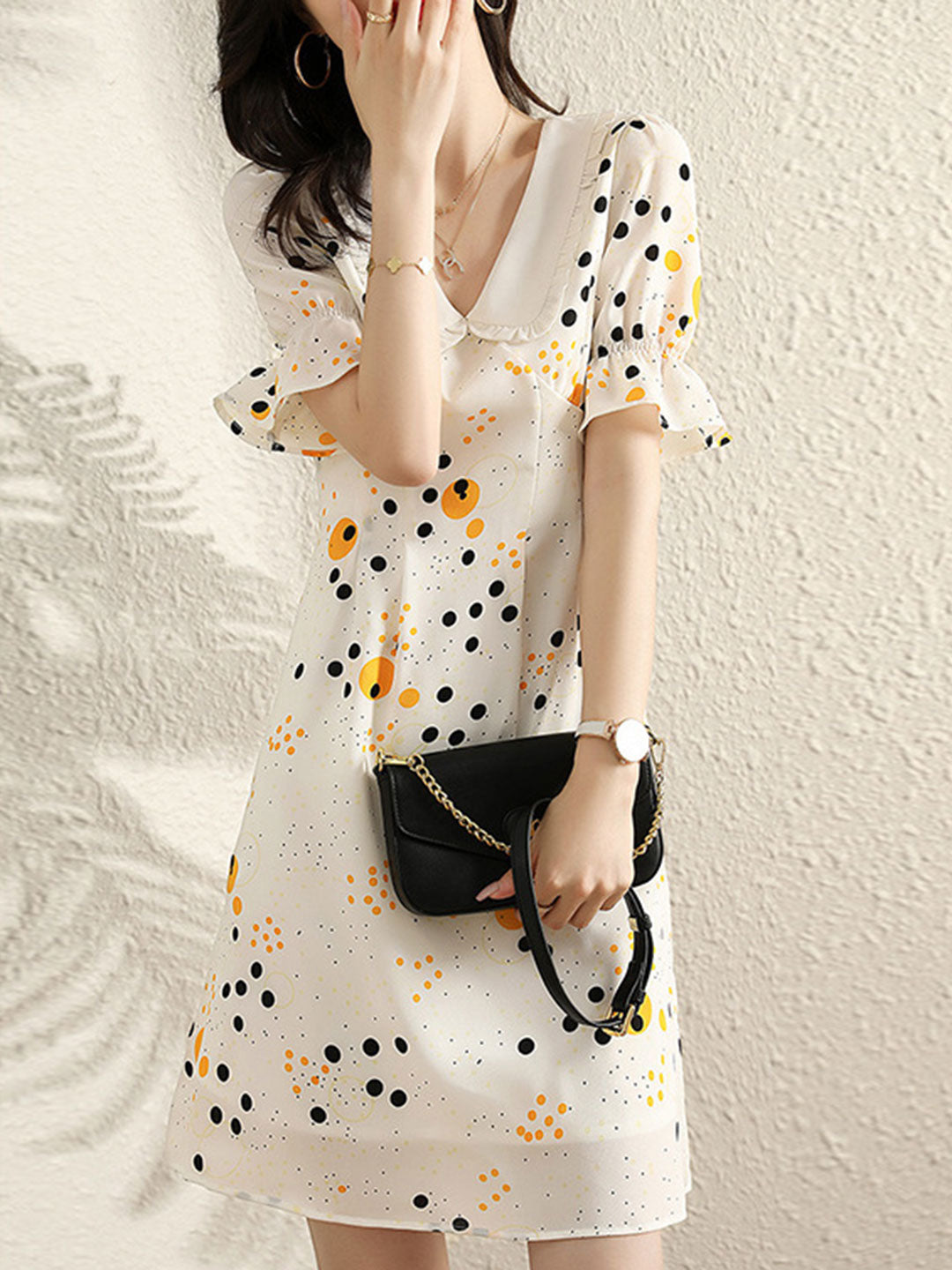 Kaitlyn Vacation Doll Collar Polka Dot Chiffon Dress