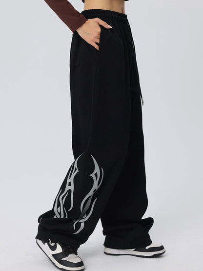 Vintage Wings Print Loose Sweatpants