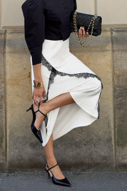 Colorblock Lace Bodycon Skirt