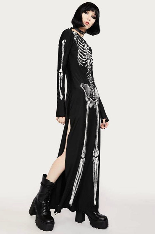 Dark Gothic Skull Print Maxi Dress