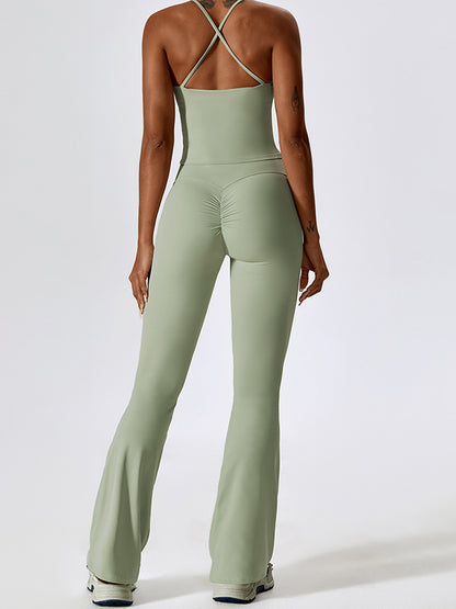 Sporty Solid Quick Dry Cami Top & Flared Pants Set