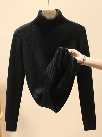 Suéter ajustado con forro polar grueso y fácil de usar para mujer | Ideal para otoño/invierno