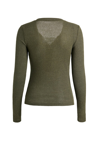 Lace Paneled Button Long Sleeve Knit Top