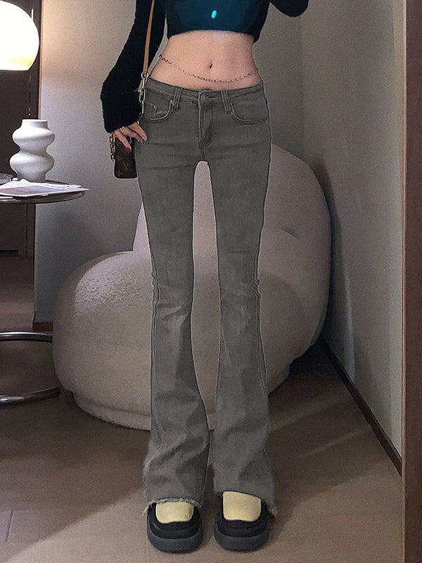 Washed Black Low Waist Flare Jeans