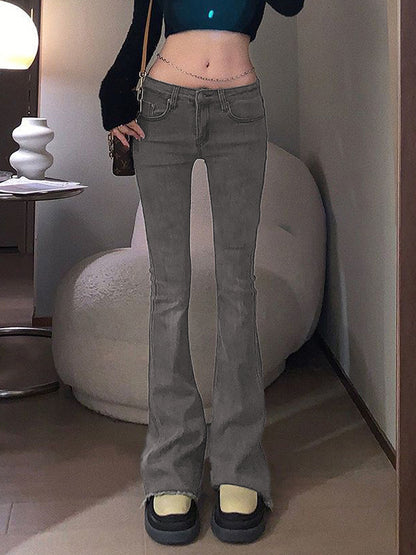 Washed Black Low Waist Flare Jeans