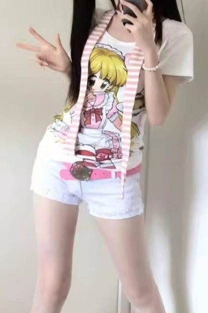 Edgy Harajuku Graphic Fitted Cotton T-shirt