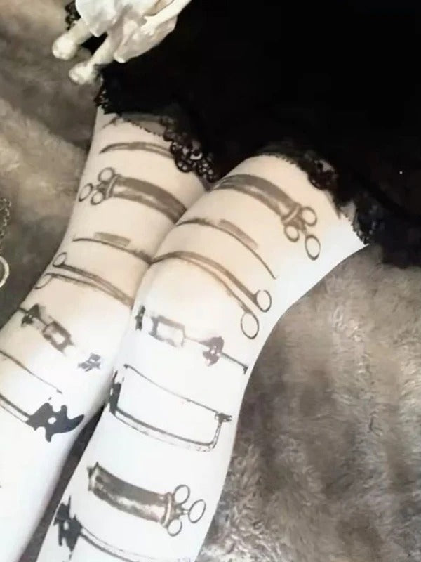 Y2K Kawaii Printed White Thigh High Socks