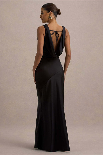 Satin Bodycon Backless Fish Maxi Dress