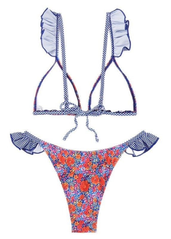 Mediterranean Bloom - One-Piece Swimsuit with Ruffled Straps