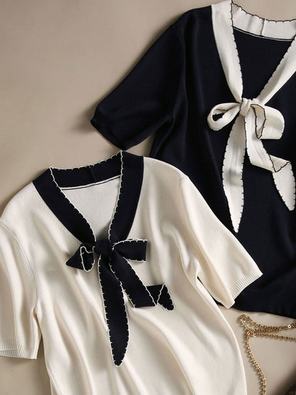 Layla Classic Loose Bow Knitted T-shirt