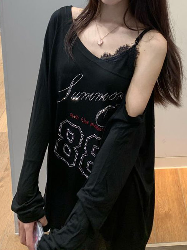 Oversized Long Sleeve Tee With Lettering Print
