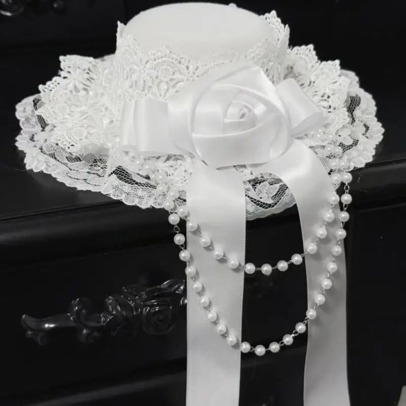 Gothic Lolita Bead Chain Lace Decorative Cosplay Hat