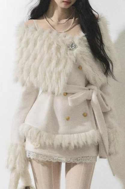 Bandage Off Shoulder Retro 2 Piece Coat