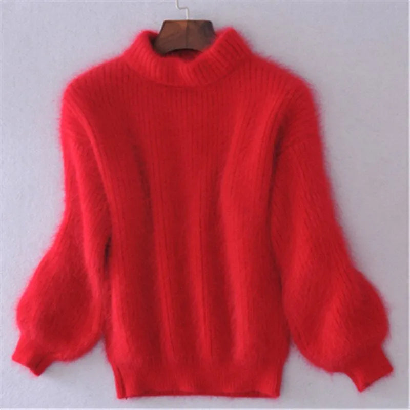 Jersey holgado de cachemira lisa de cuello alto para mujer | Ideal para otoño/invierno