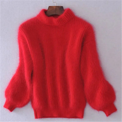 Jersey holgado de cachemira lisa de cuello alto para mujer | Ideal para otoño/invierno