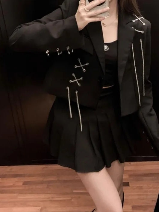 Metal Chain Detail Cropped Jacket