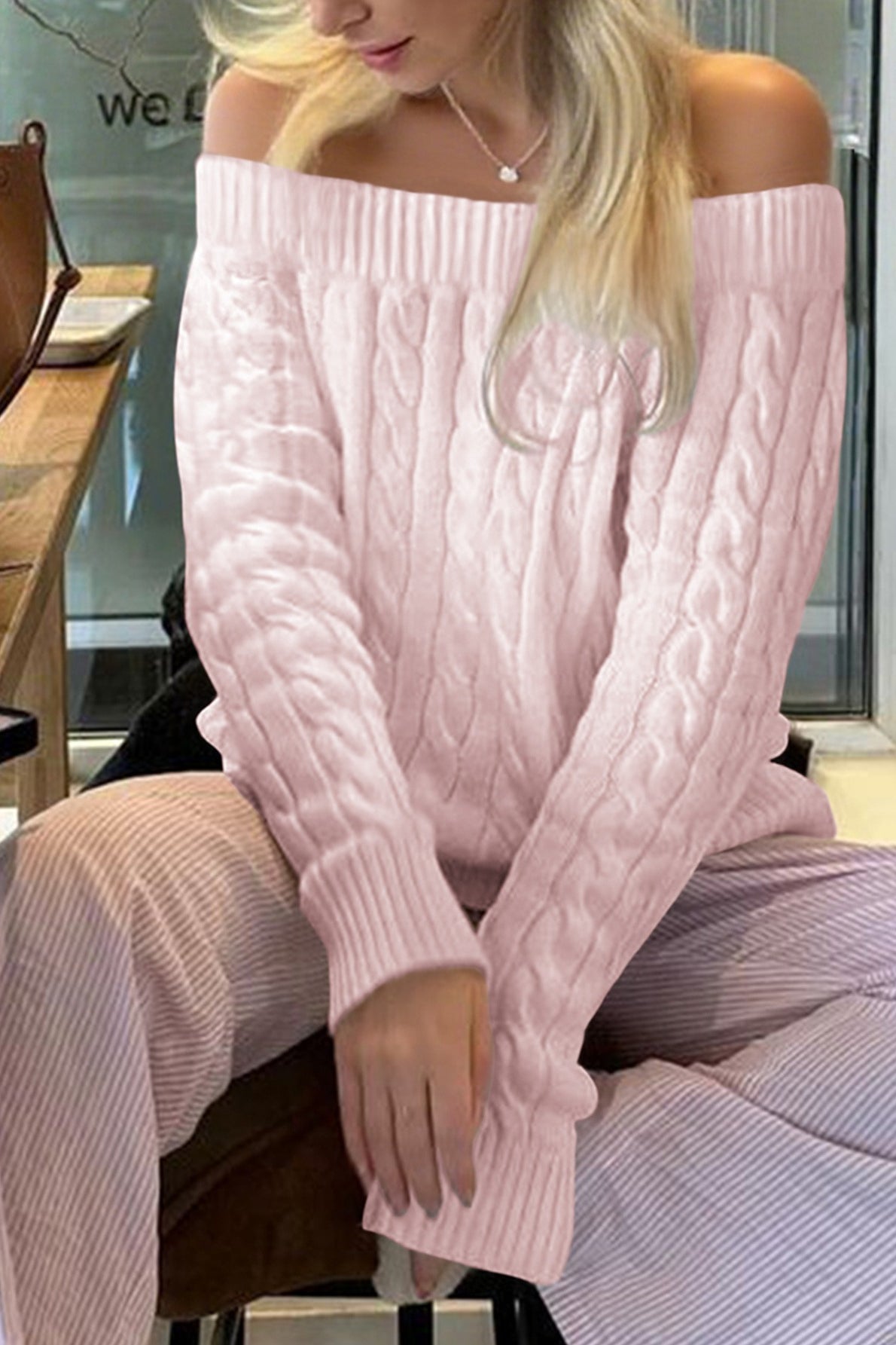 Solid Off Shoulder Pullover Sweater