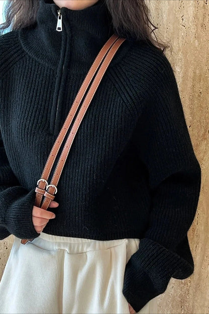 Half Zip Knit Turtleneck Sweater