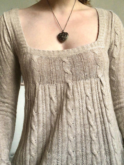 Low Cut Square Neck Long Sleeve Knits