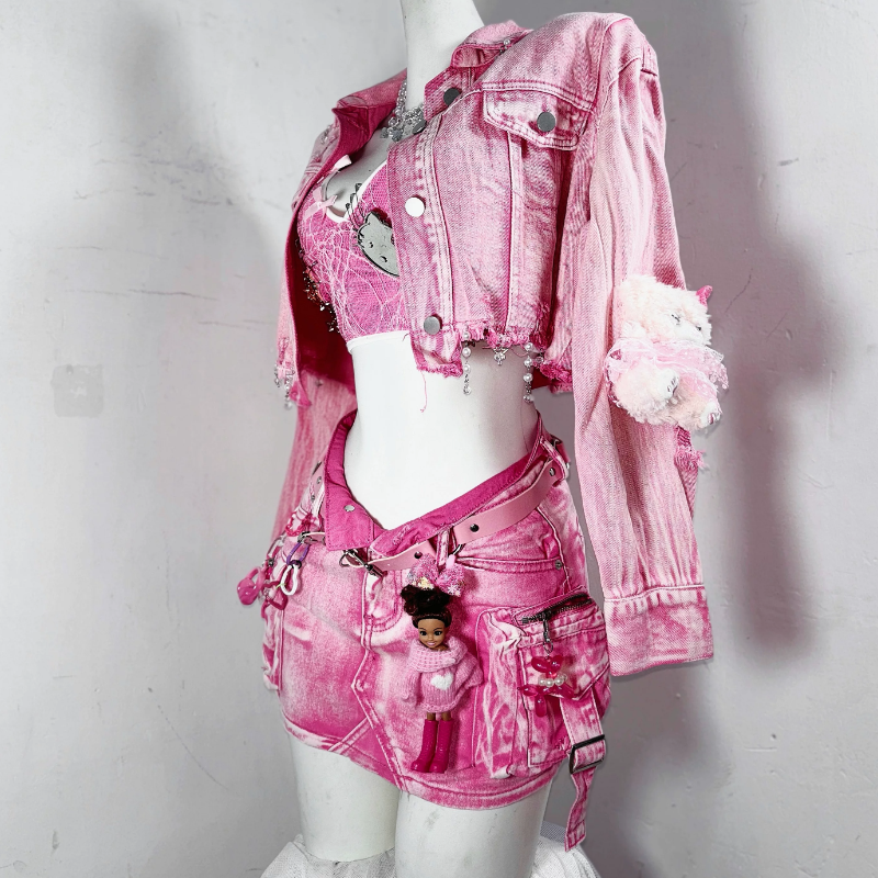 Long sleeve turnover collar button denim top  | Festival Outfits Women