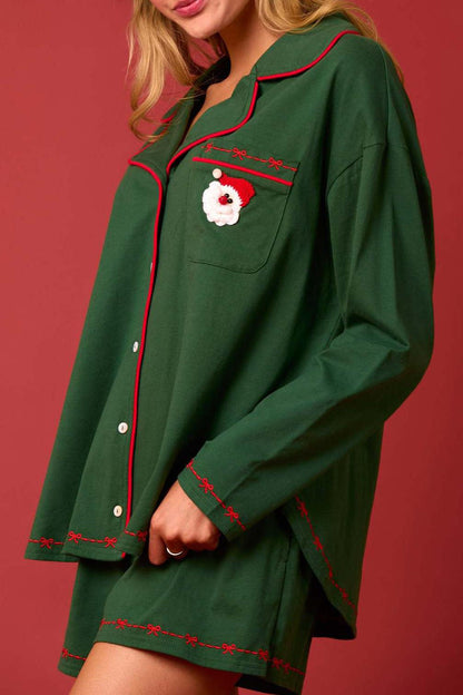 Conjunto de pijama de Papá Noel con camisa de manga larga y pantalones cortos
