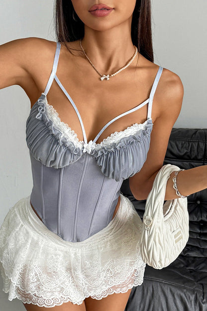 Mesh Patchwork Lace Boned Corset
