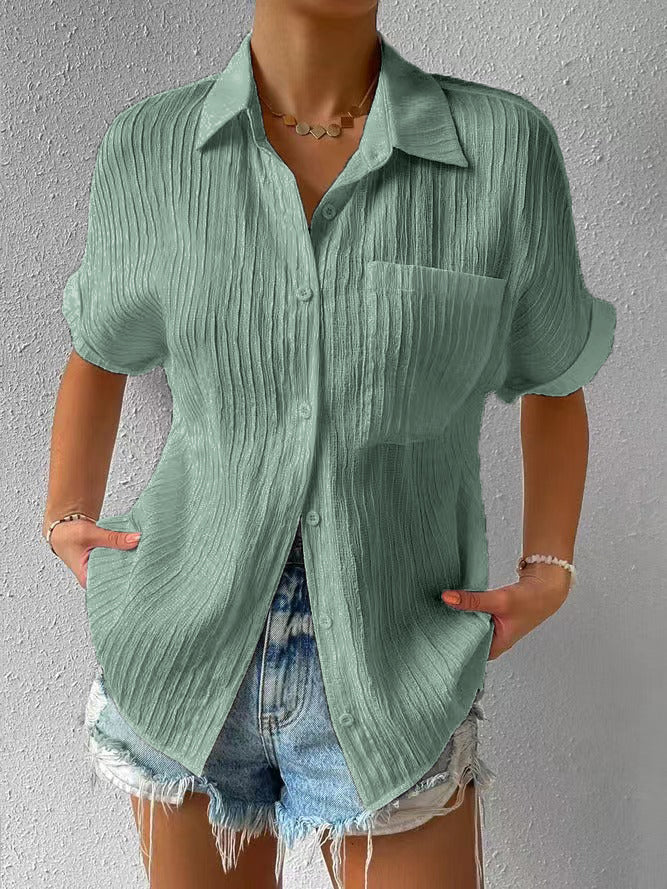 Blusa de manga corta con estampado clásico para mujer con botones | Ideal para Lente/Zomer