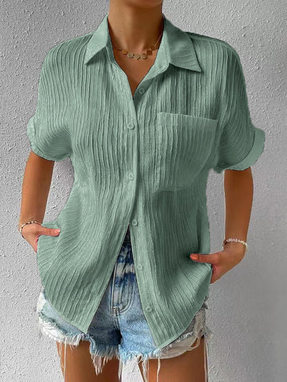 Blusa de manga corta con estampado clásico para mujer con botones | Ideal para Lente/Zomer