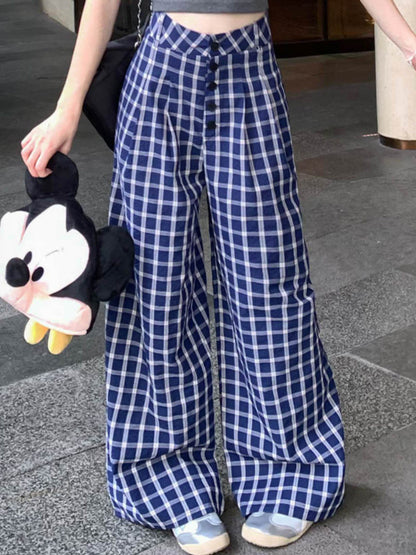 Plaid Print Wide Leg Pants