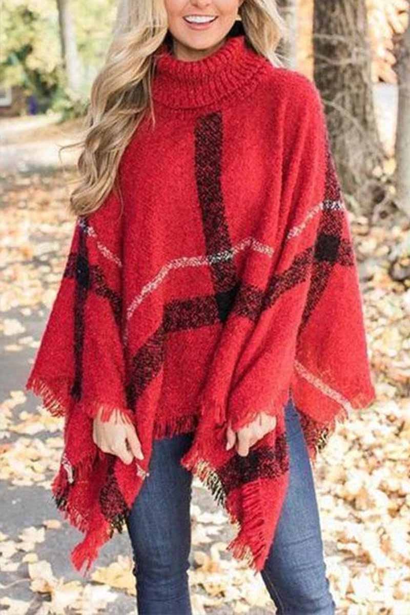 Knitted Contrast Tassel Cloak(5 Colors)