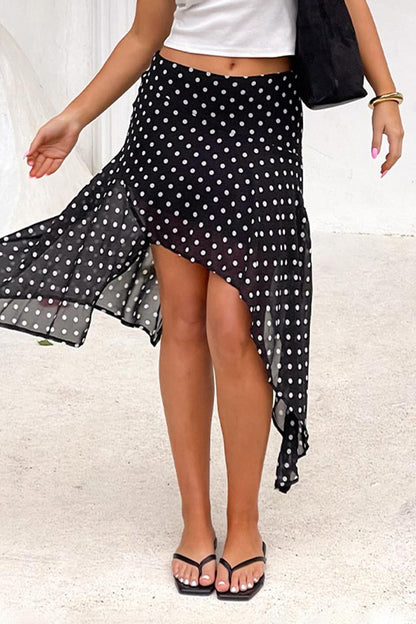 Polka Dot Wrap Tie Midi Skirt