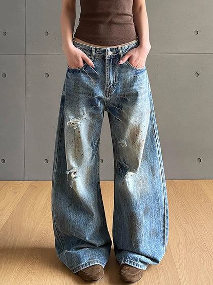 Cracked Washed-Out Worn Boyfriend Jeans