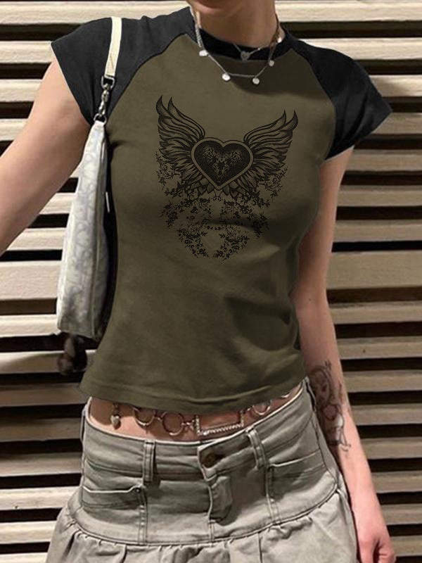 Heart Wings Print Short Sleeve Tee
