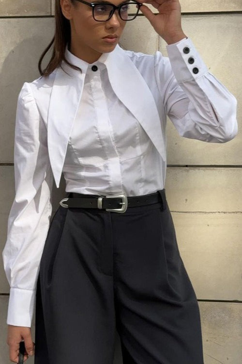 Unique Collared Button Front Blouse