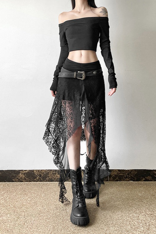Edgy Gothic Irregular Slim-Fit Midi Skirt