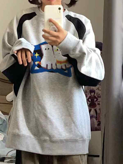 Cat Print Raglan Sweatshirt