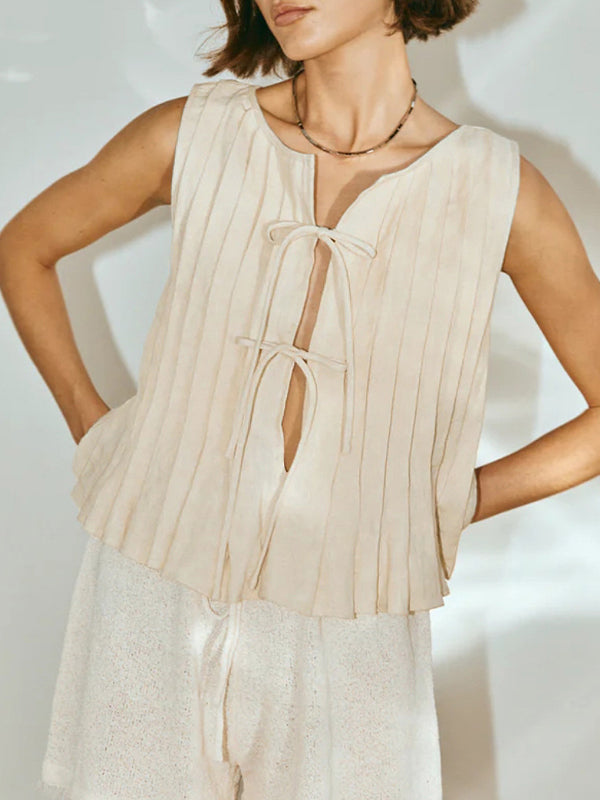 Tie strap cotton and linen vest