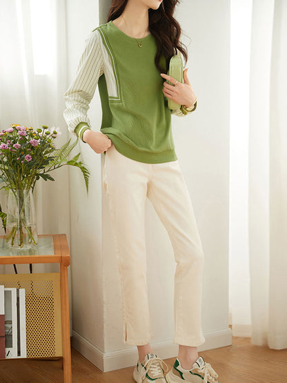 Mia Classic Striped Chiffon Two-Piece Sweatshirt Top