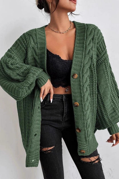 Lantern Sleeve Cable Knit Sweater